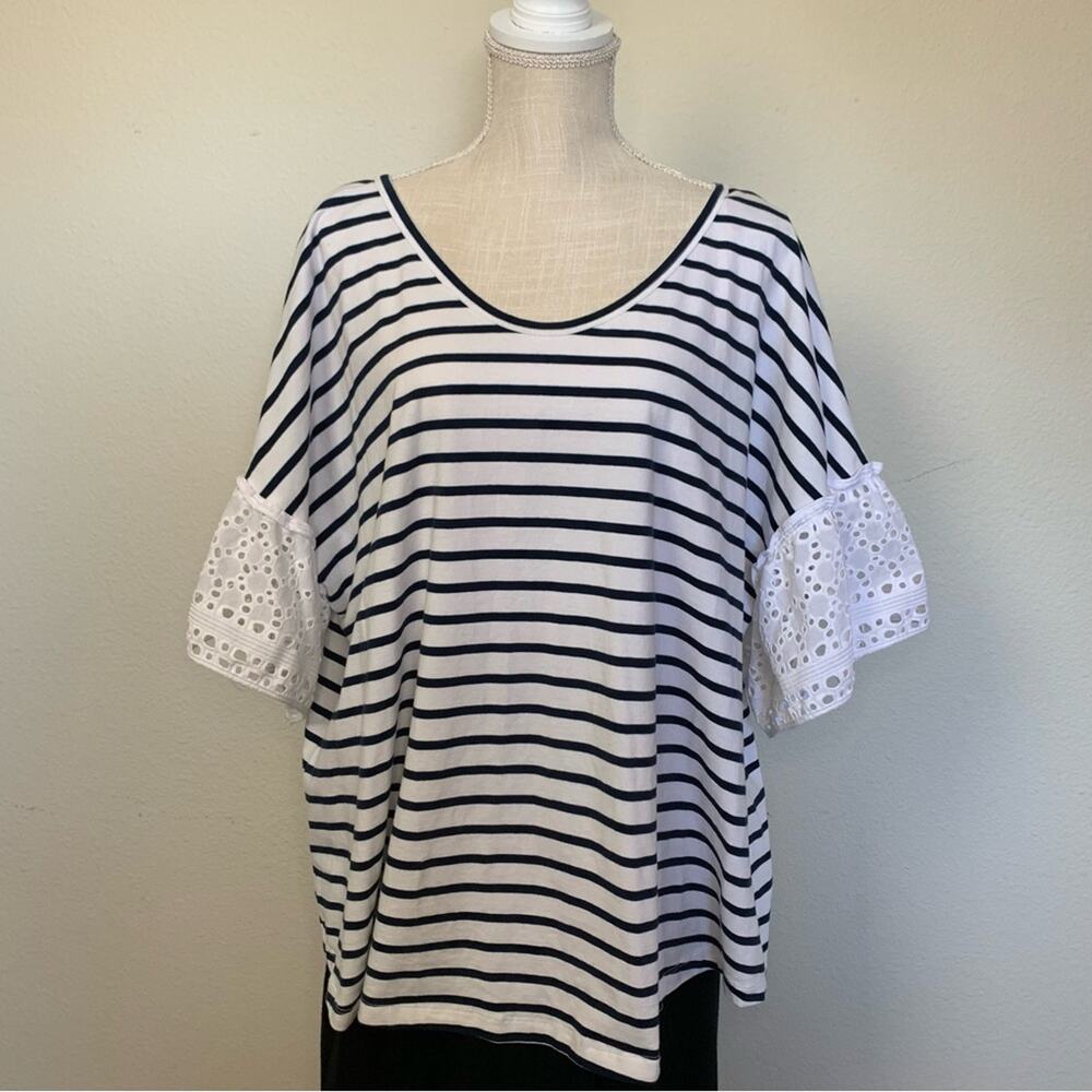 Fever Stripped Ruffle Sleeve Top - Picture 11 of 12
